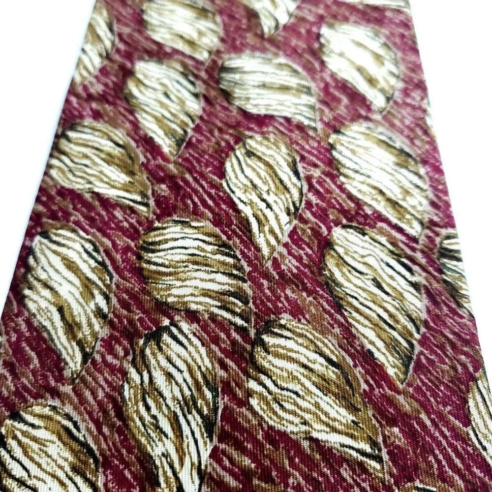 Vintage Calvin Klein Red Tan Floral Print‎ Wide Silk Tie